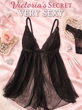 Victoria’s Secret Very Sexy Babydoll Lingerie XS Lace Sheer Strappy Nightie
